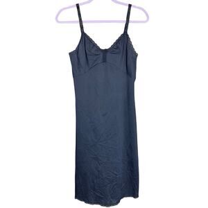 Shadowline Black Nylon Full Slip Lace Trim 36 Tall Vintage lingerie emo coquette